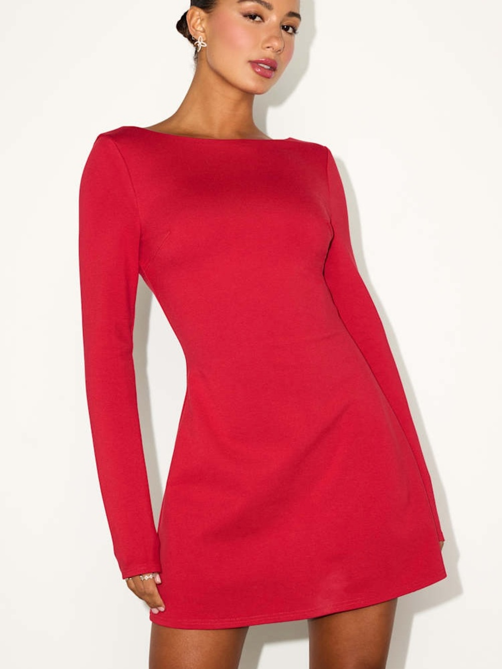 Lulus Aldith Red Ponte Knit Long Sleeve Mini Dress Size XS NWT